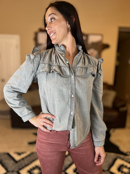 Grey Ruffle Sleeve