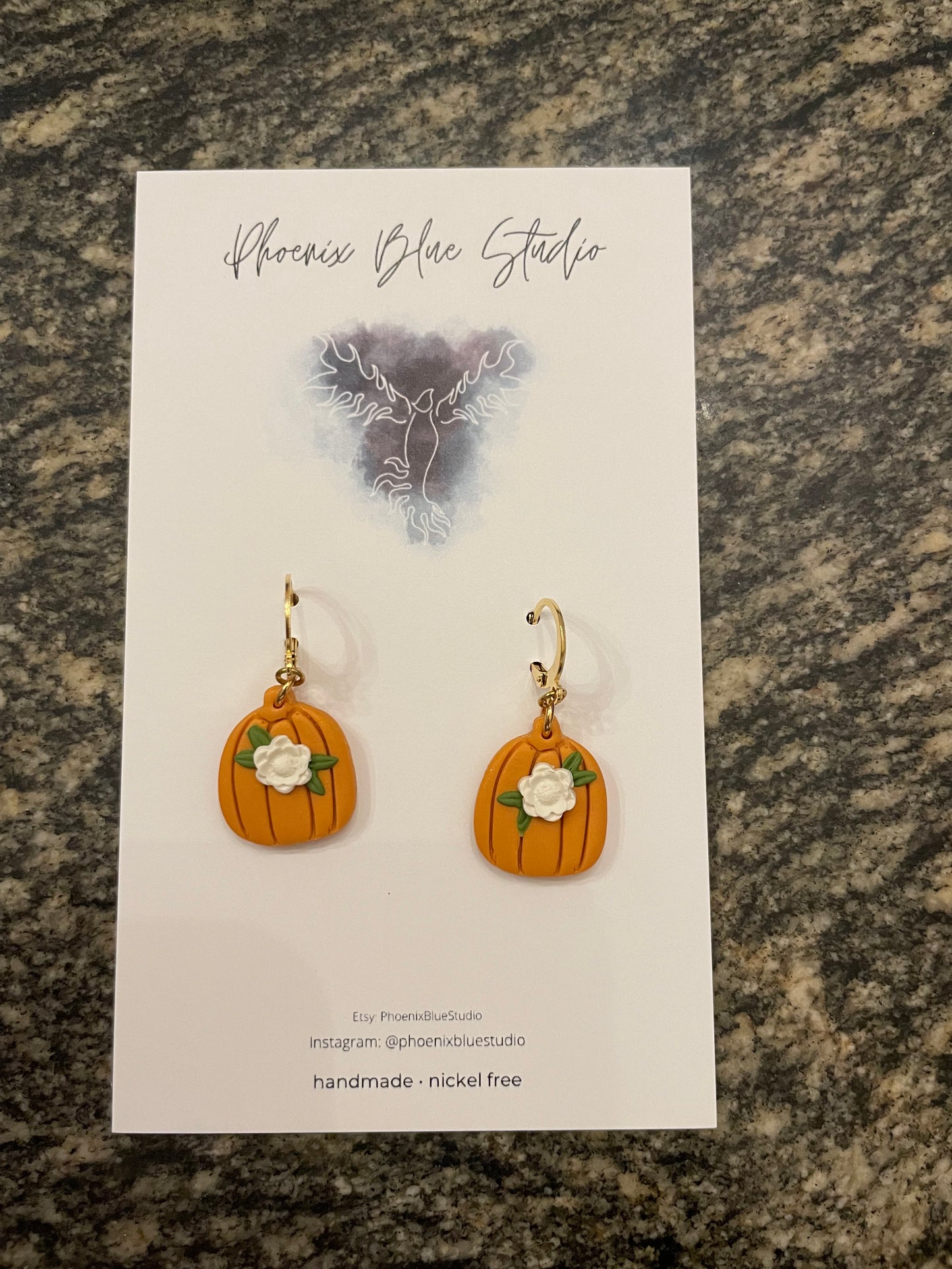 Floral Pumpkin Huggie Earrings- Phoenix Blue Studio