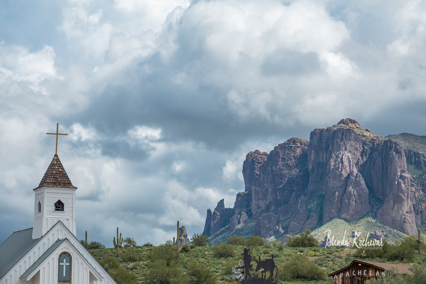 Photograph of Superstition Mountain & Chapel on a Greeting Card