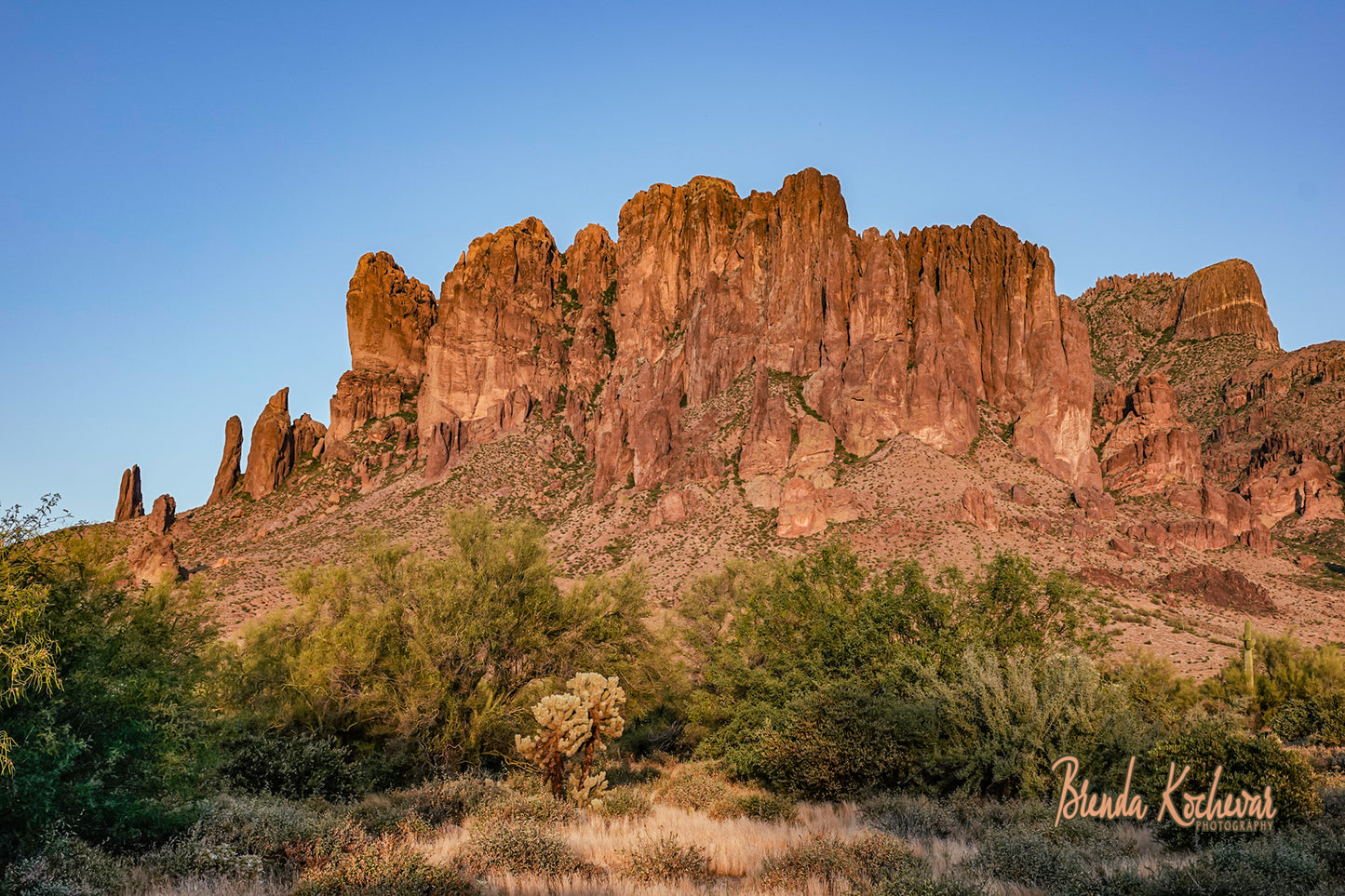 Superstition Mountain Golden Sunset Greeting Card