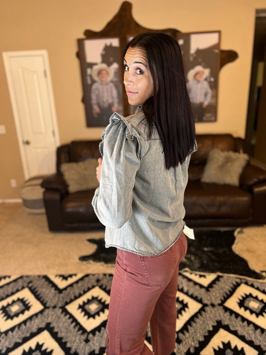 Grey Ruffle Sleeve