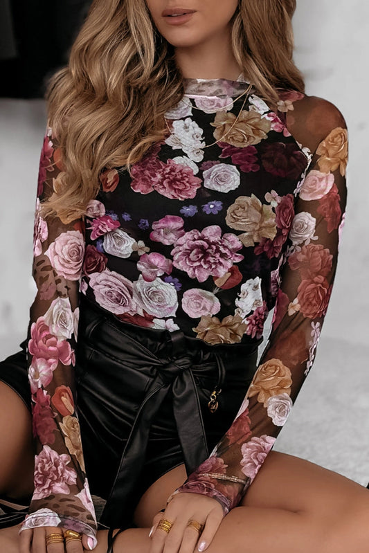 FLORAL MESH SHIRT-LS