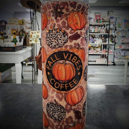 Fall Coffee Vibes Leopard - 20 oz Skinny - Glitter Boss