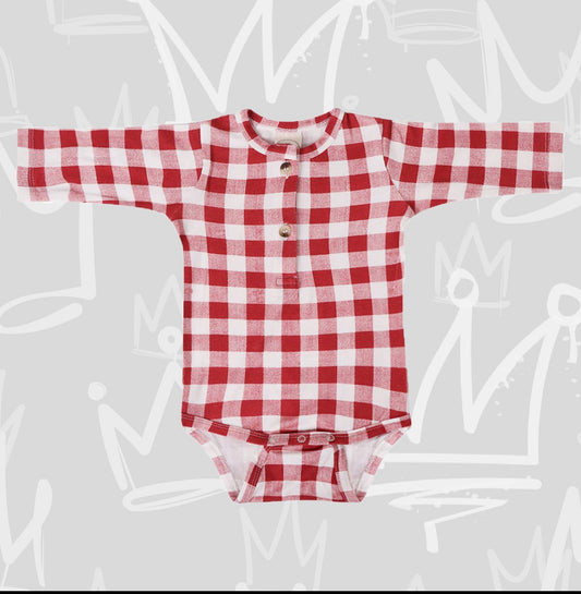 Bamboo Bodysuit Checker Crimson-    Fit for a Prince