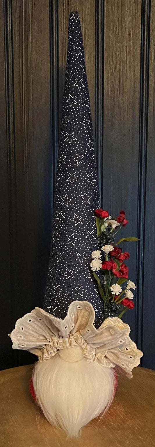 Gnoming Around: Gnome with Blue Hat with White Stars and Flowers
