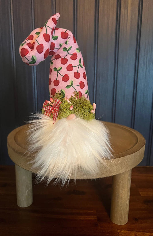 Gnoming Around: Gnome with Cherry Hat & Pink Flowers