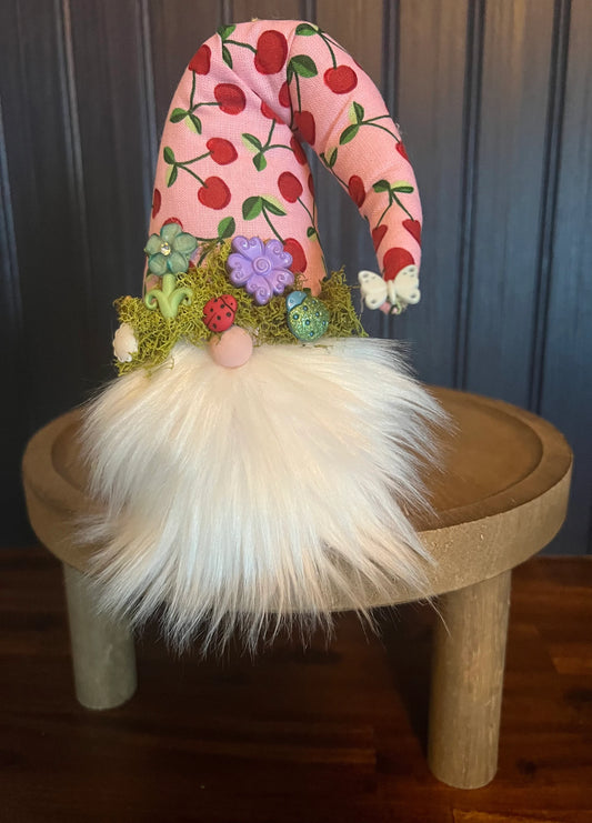 Gnoming Around: Gnome with Cherry-pink Hat with Bugs ‘n Flowers