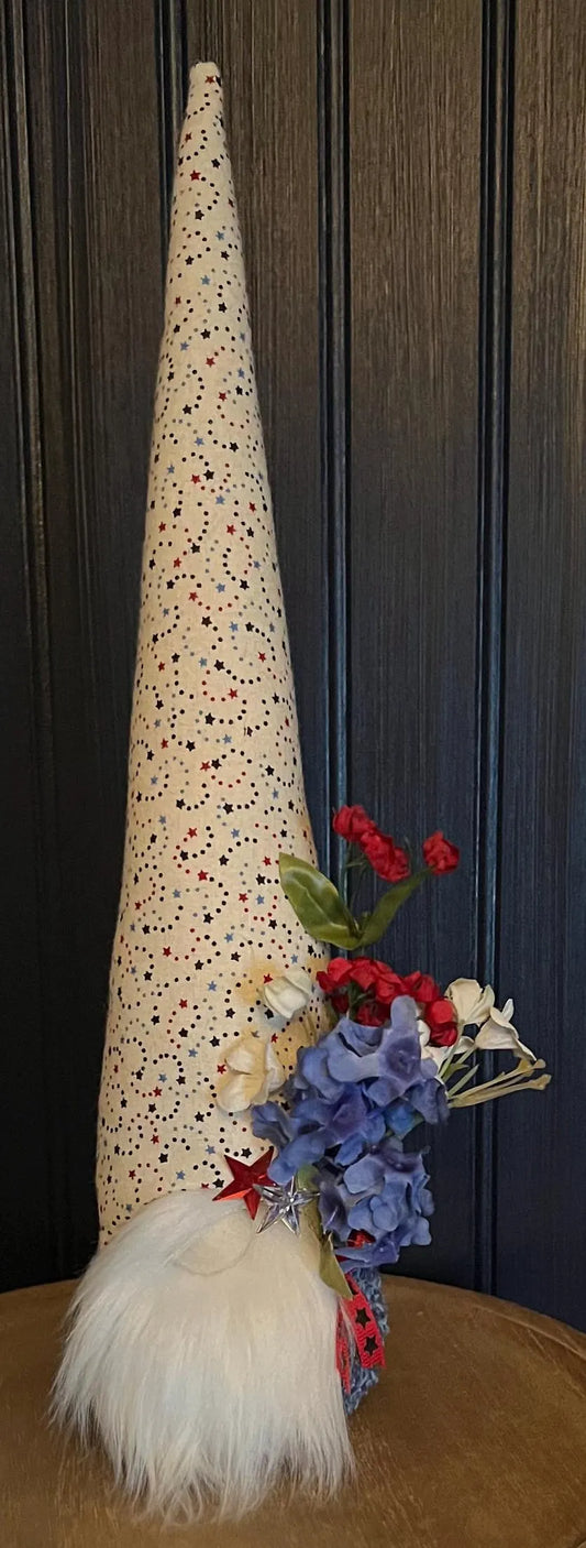 Gnoming Around: Gnome with Cream Hat with Swirly Stars & Flowers