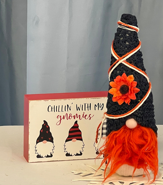 Gnoming Around: Gnome with Dark Blue Hat and Orange Flower