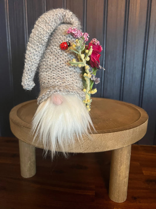 Gnoming Around: Gnome with Gray Hat and Pink/Purple/Yellow Flowers