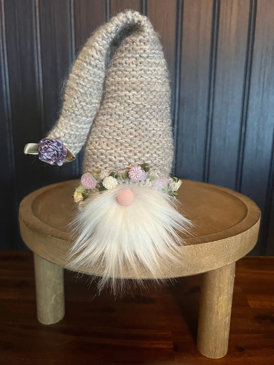 Gnoming Around: Gnome with Gray Hat and Purple/White Flowers