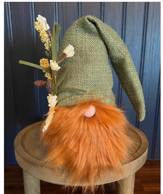 Gnoming Around: Gnome with Green Hat & Orange Beard with Flowers