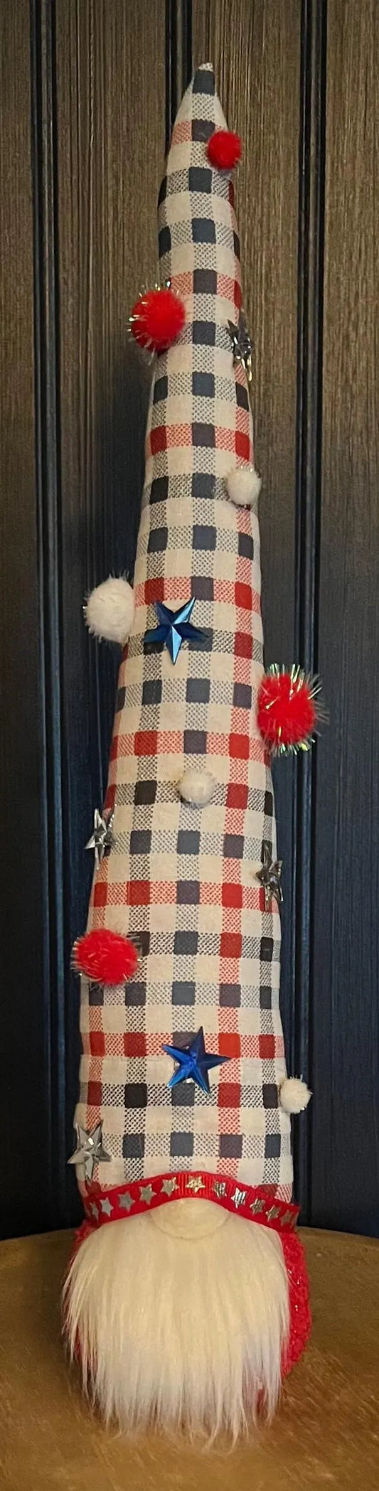 Gnoming Around: Gnome with Red/White/Blue check Hat & Stars