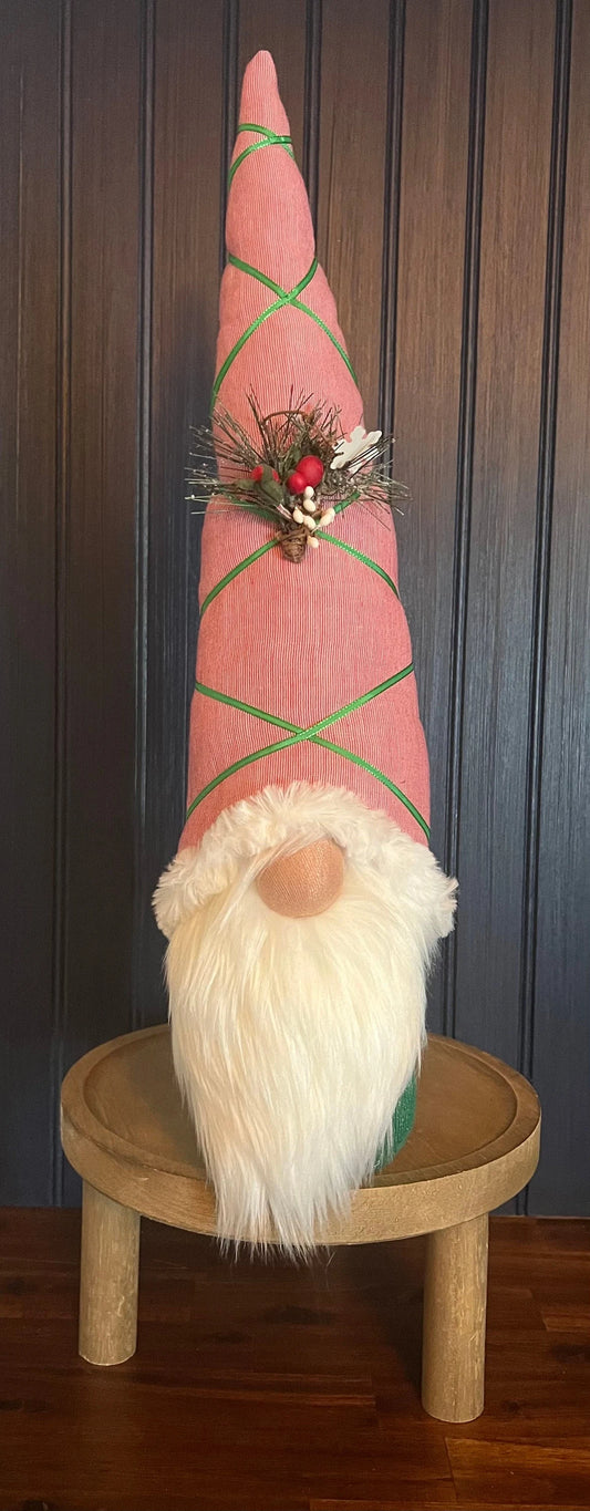 Gnoming Around: Gnome with Red & White striped hat and Green ribbon