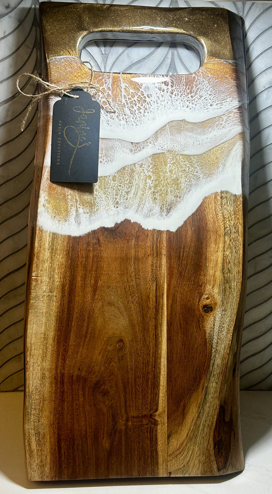 Golden Waves Light Charcuterie Board - Janine's Resin Creations