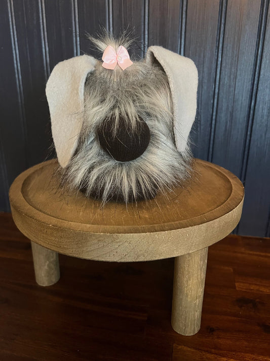 Gnoming Around: Gray Dog Gnome with Pink Bow
