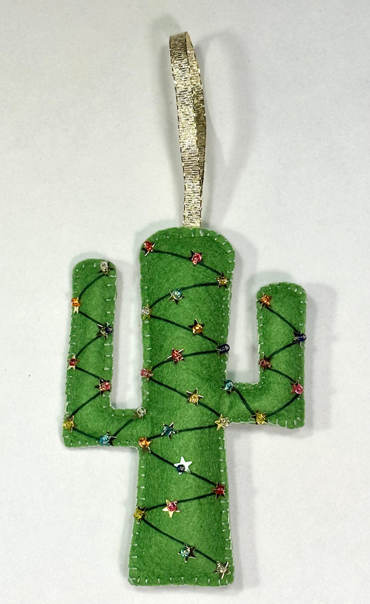Christmas Green Felt Saguaro Ornament Hand Crafted