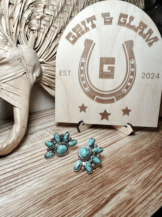 Half Cluster Turquoise Earrings