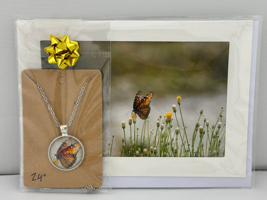 Monarch Butterfly Greeting Card & Matching Necklace Set