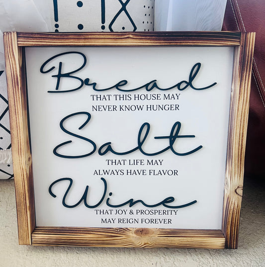Bread Salt Wine wood sign