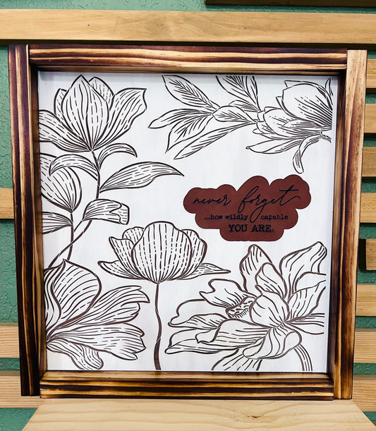 Never Forget flower etched wood sign