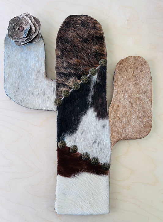 Saguaro cowhide wood sign
