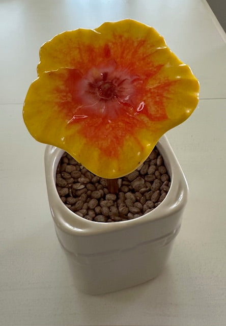 Plant Stake -Small Casted Hibiscus With Copper