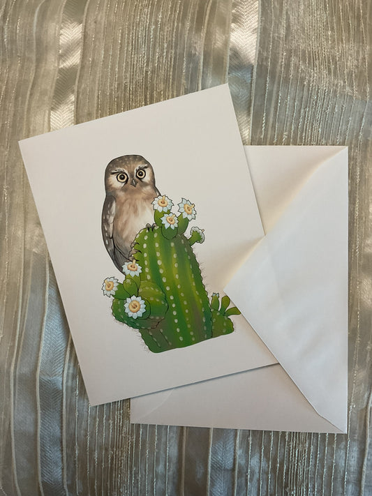 Saguro and owl greeting card