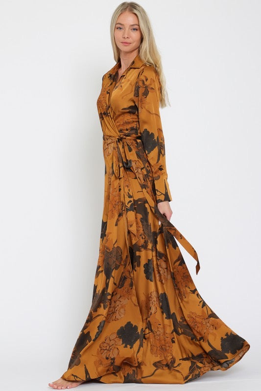 Golden Bloom Wrap Maxi Dress - Made in Chic