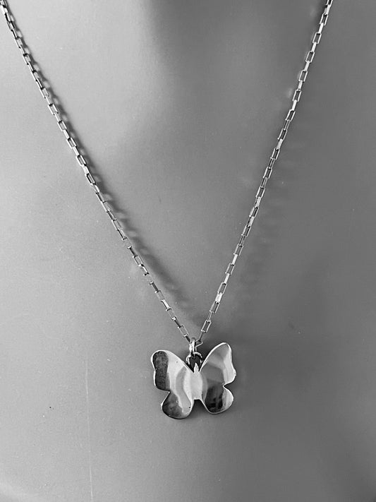 Handmade Sterling Silver Butterfly Pendant Necklace with 18" Elongated Box Chain