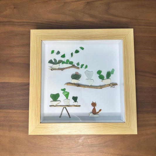 Plants & Brown Cat Sea Glass Artwork - Crazy Plant Lady Gifts
