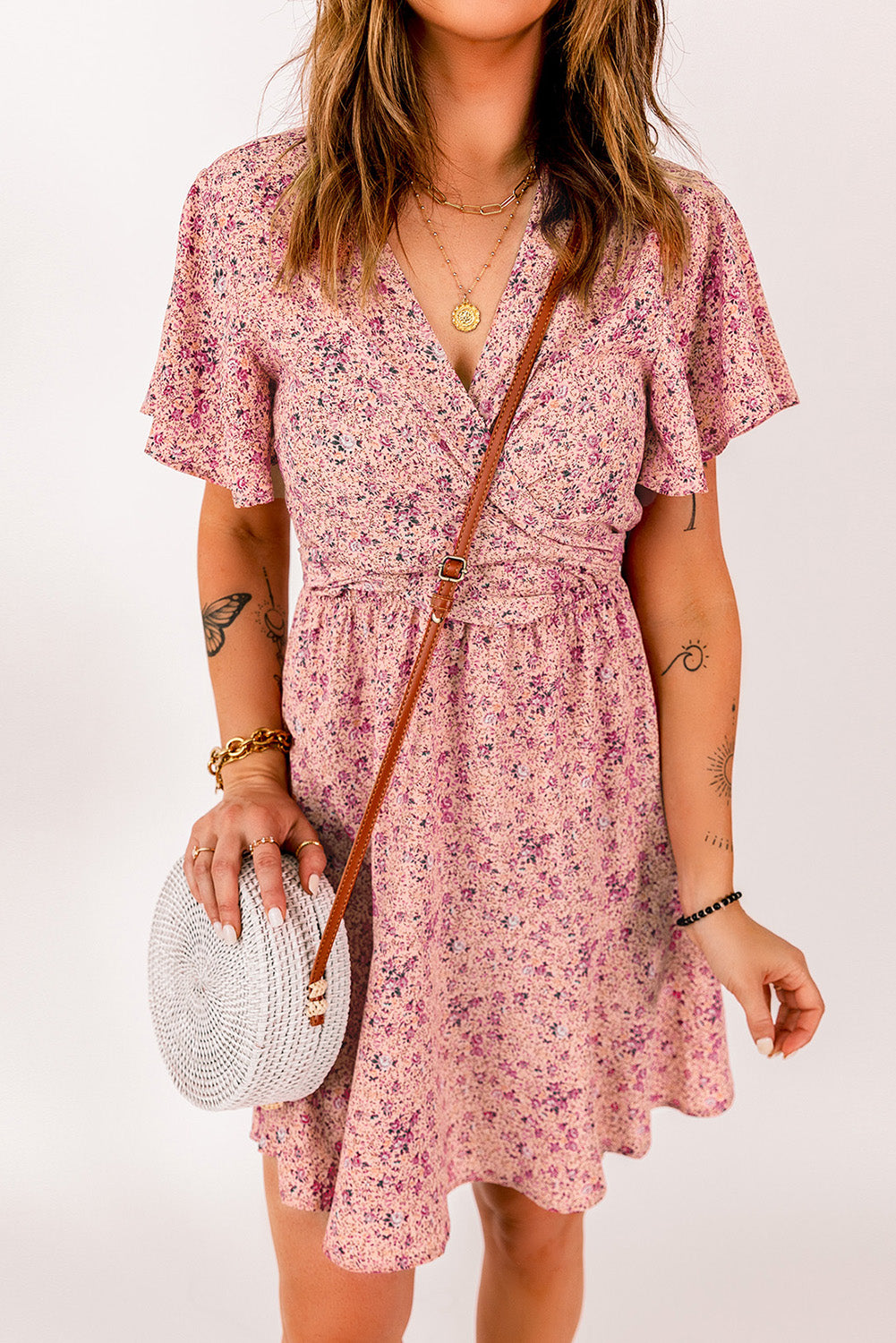 Pink Floral Tie Front Mini Dress| JB Boutique