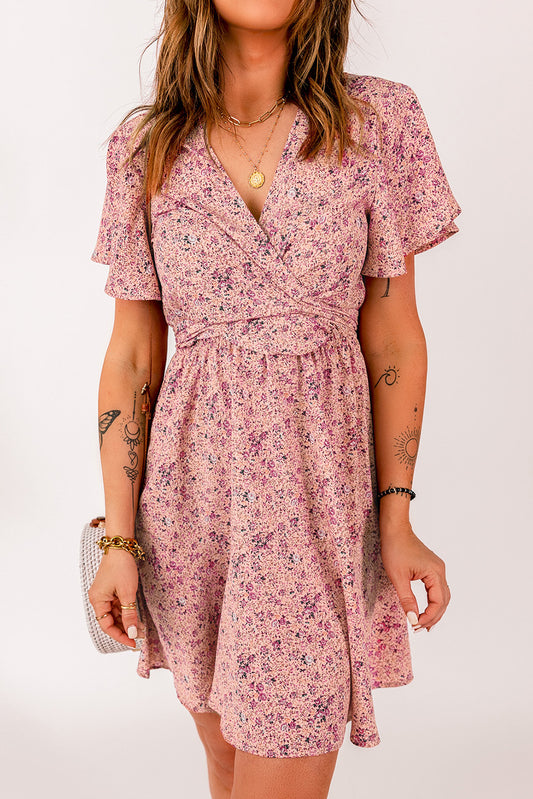 Pink Floral Tie Front Mini Dress| JB Boutique