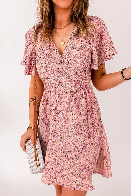 Pink Floral Tie Front Mini Dress| JB Boutique