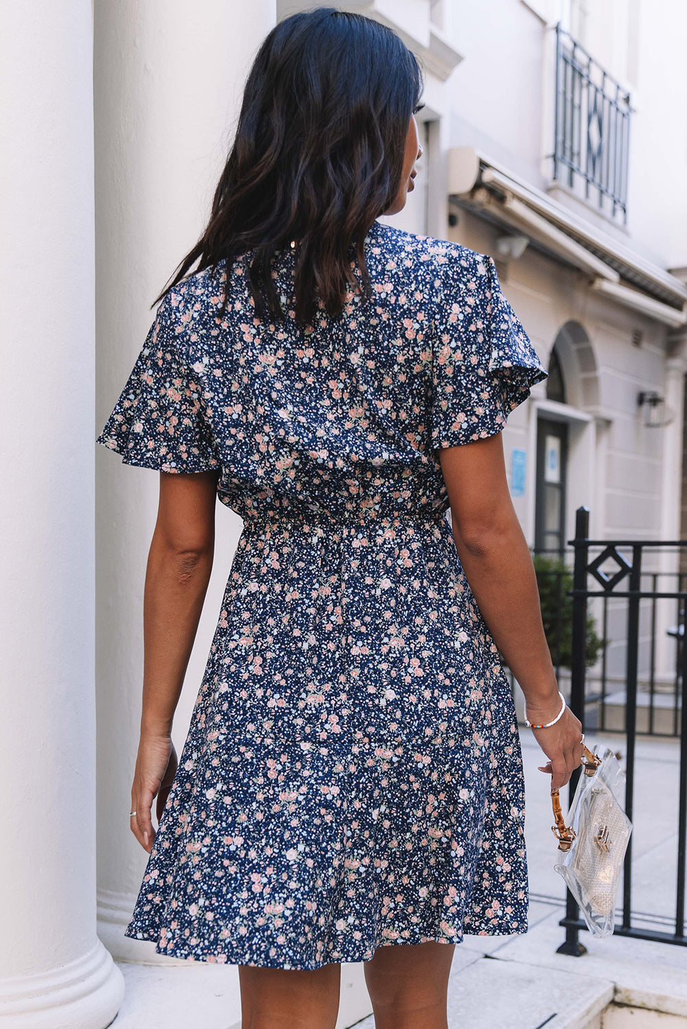Blue Floral Tie Front Mini Dress| JB Boutique