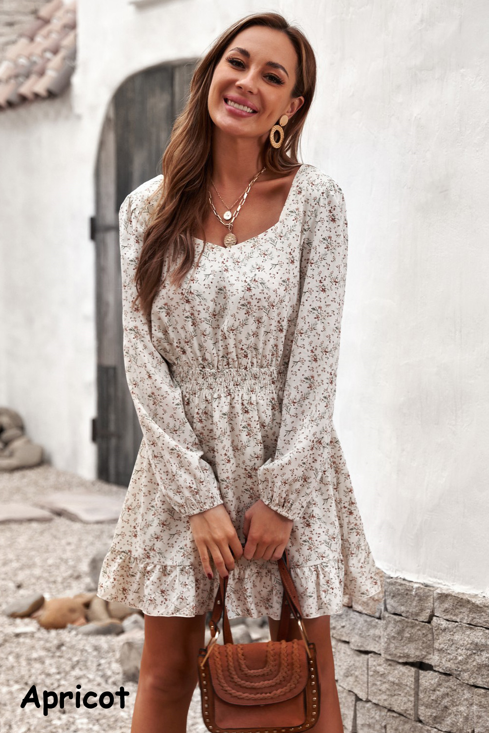 Smocked Waist Ruffled Long Sleeve Mini Dress | JB Boutique |
