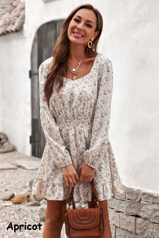 Smocked Waist Ruffled Long Sleeve Mini Dress | JB Boutique |