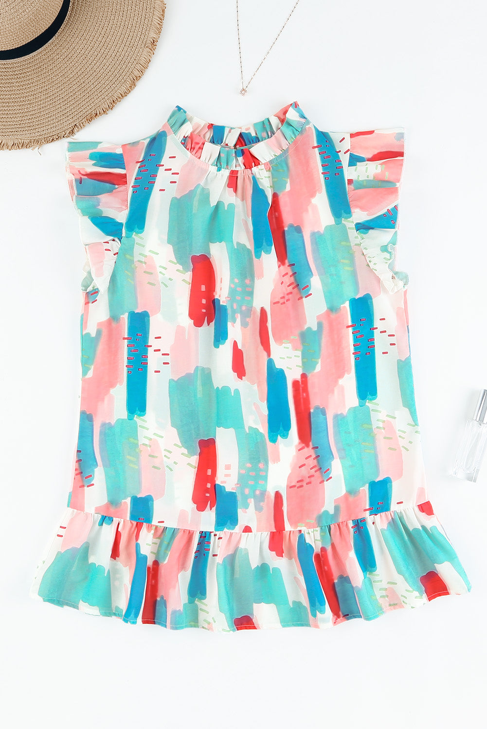 Color Block Ruffled Mock Neck Ruffled Top| JB Boutique