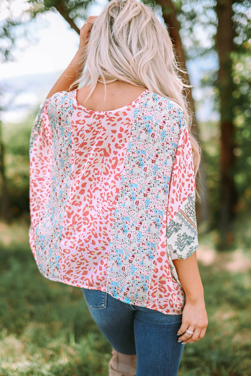 Animal Floral Mix Print Cape Top | JB Boutique |