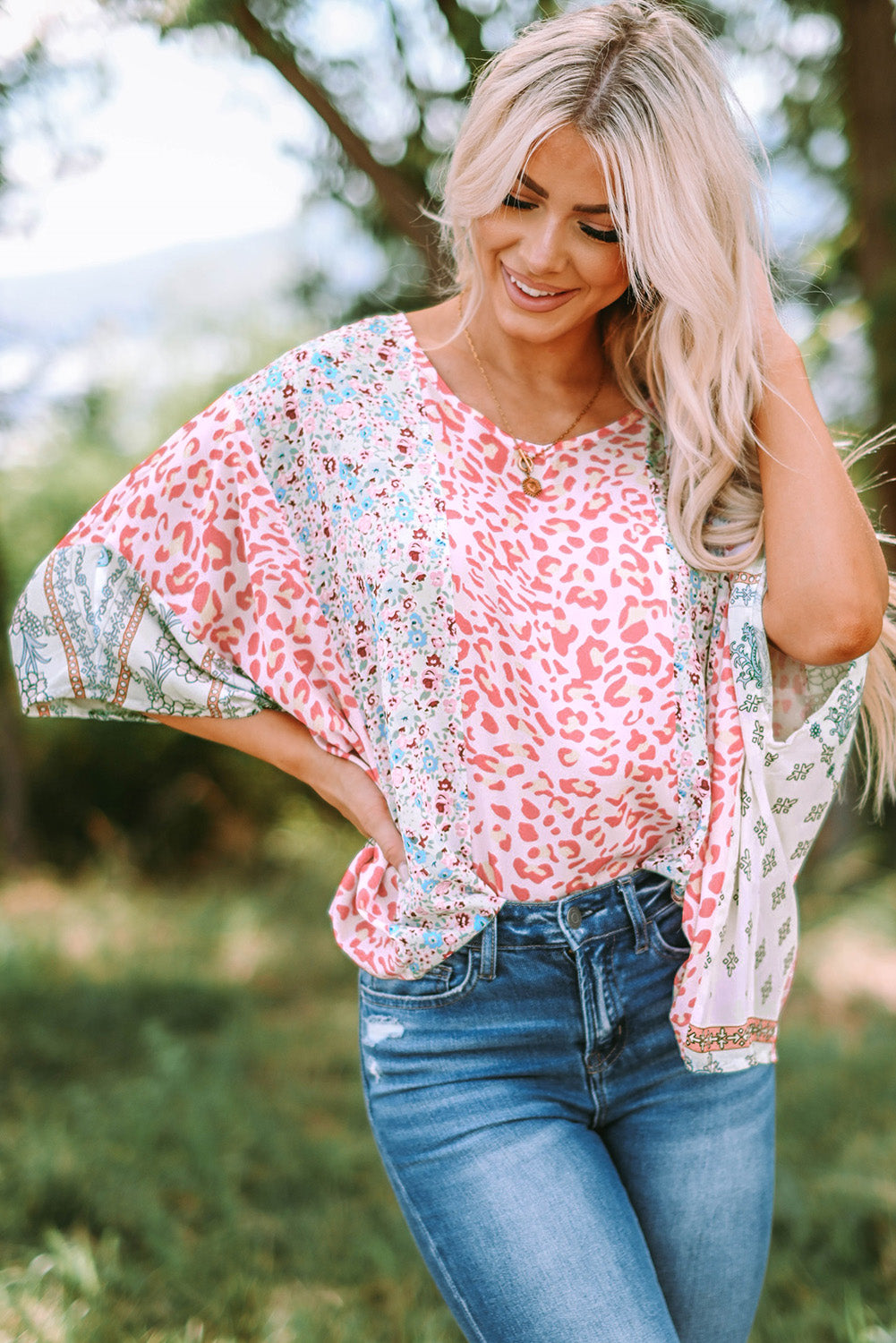 Animal Floral Mix Print Cape Top | JB Boutique |