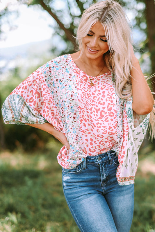 Animal Floral Mix Print Cape Top | JB Boutique |