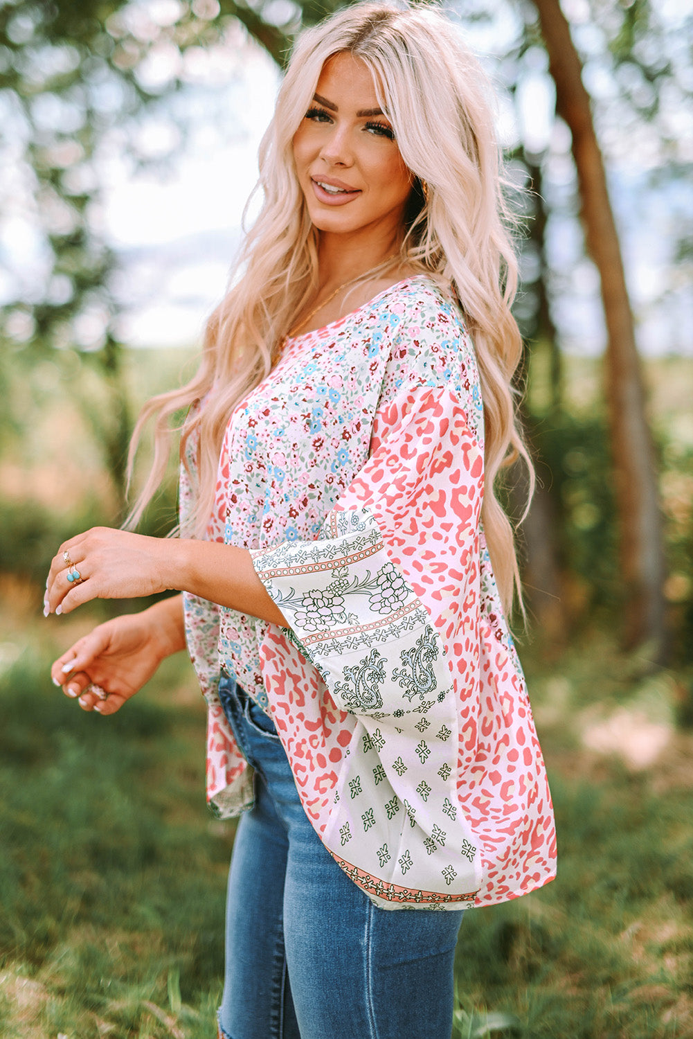 Animal Floral Mix Print Cape Top | JB Boutique |