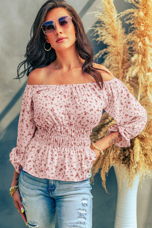 Floral Smocking Waist Peplum Blouse | JB Boutique |