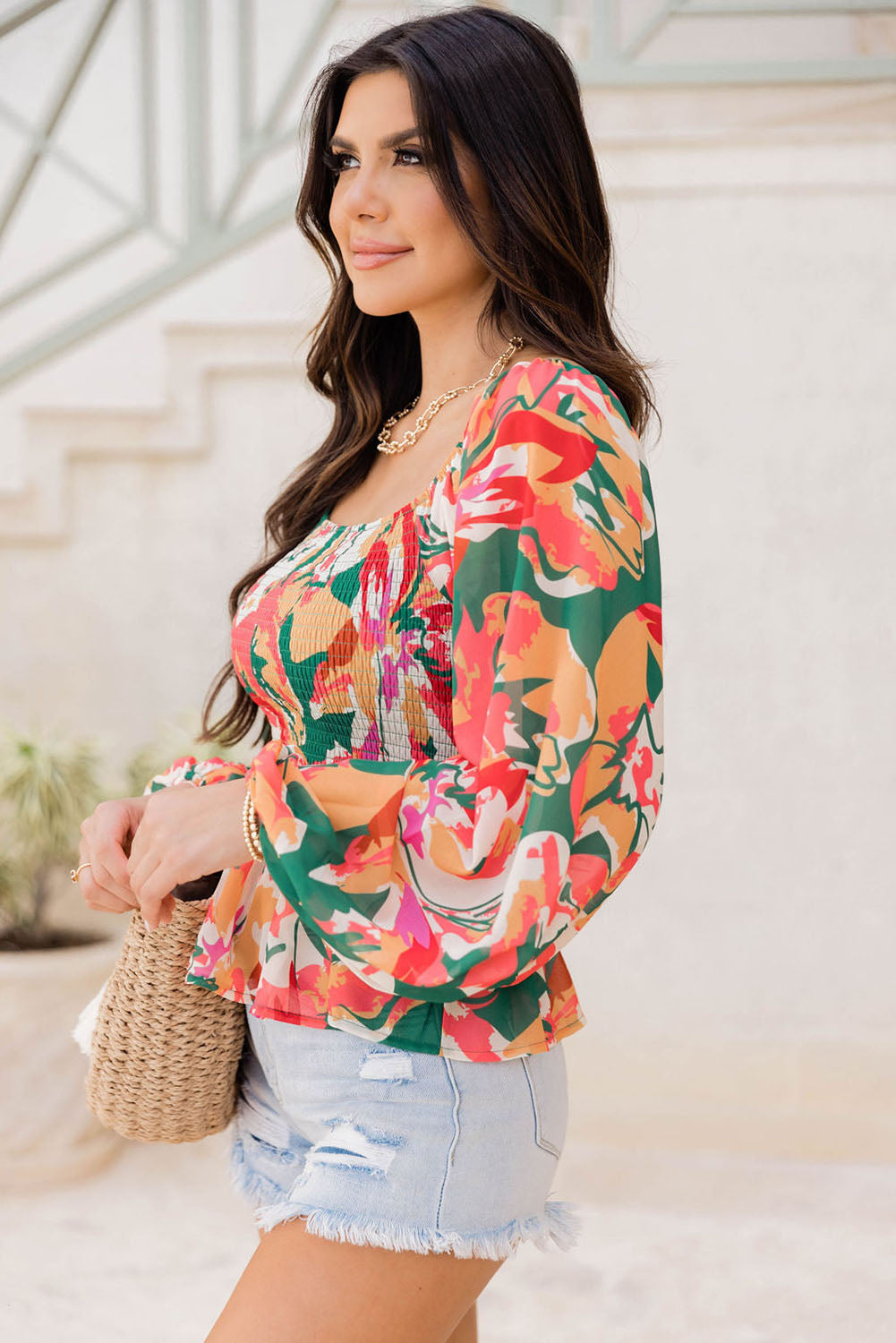 Abstract Floral Long Sleeve Peplum | JB Boutique