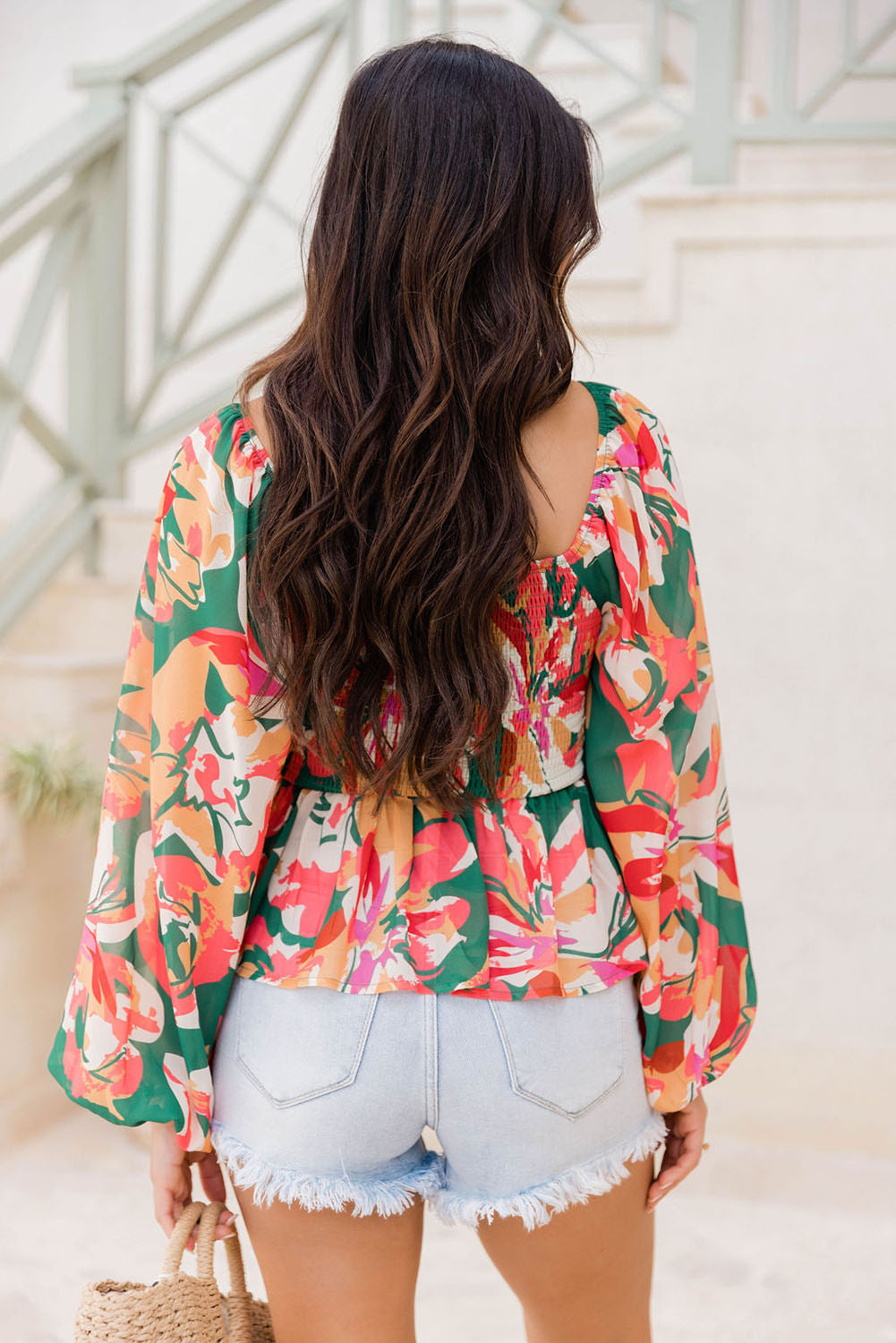 Abstract Floral Long Sleeve Peplum | JB Boutique
