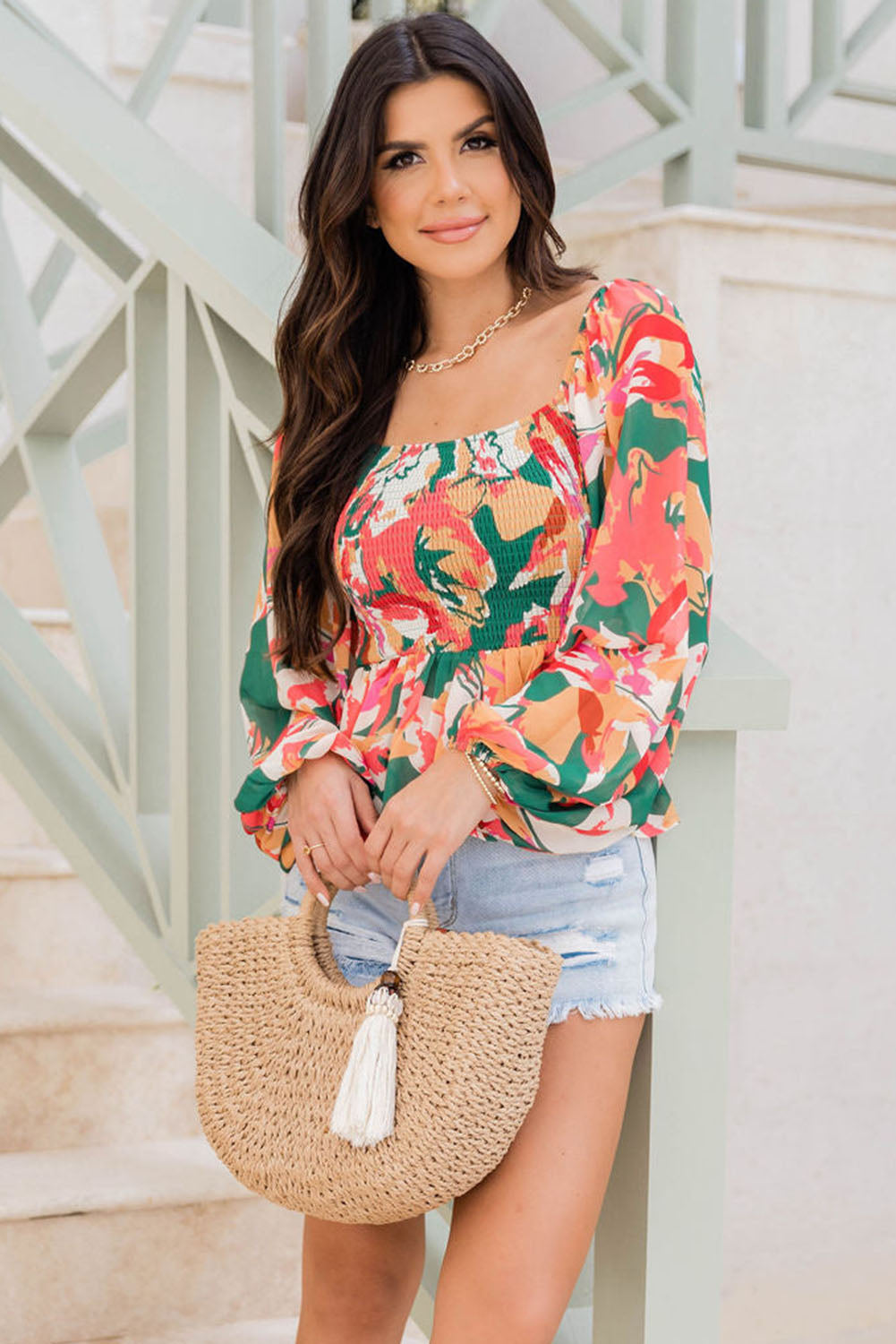 Abstract Floral Long Sleeve Peplum | JB Boutique