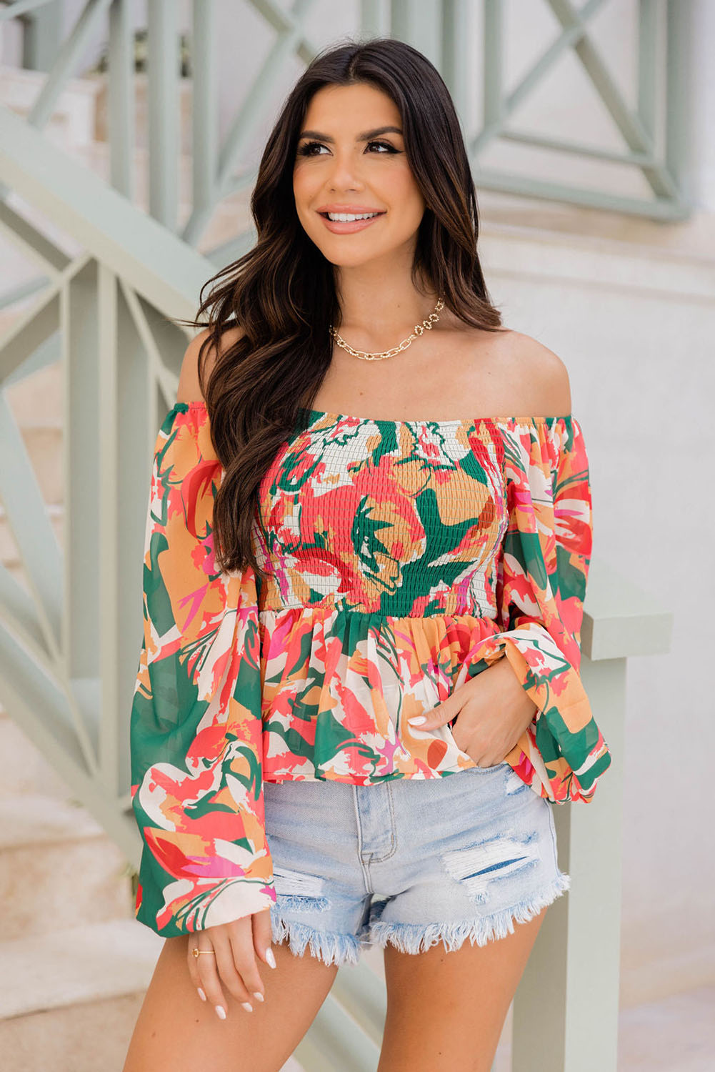 Abstract Floral Long Sleeve Peplum | JB Boutique
