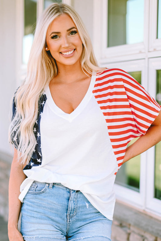 The US Stars and Stripes V Neck Tee | JB Boutique