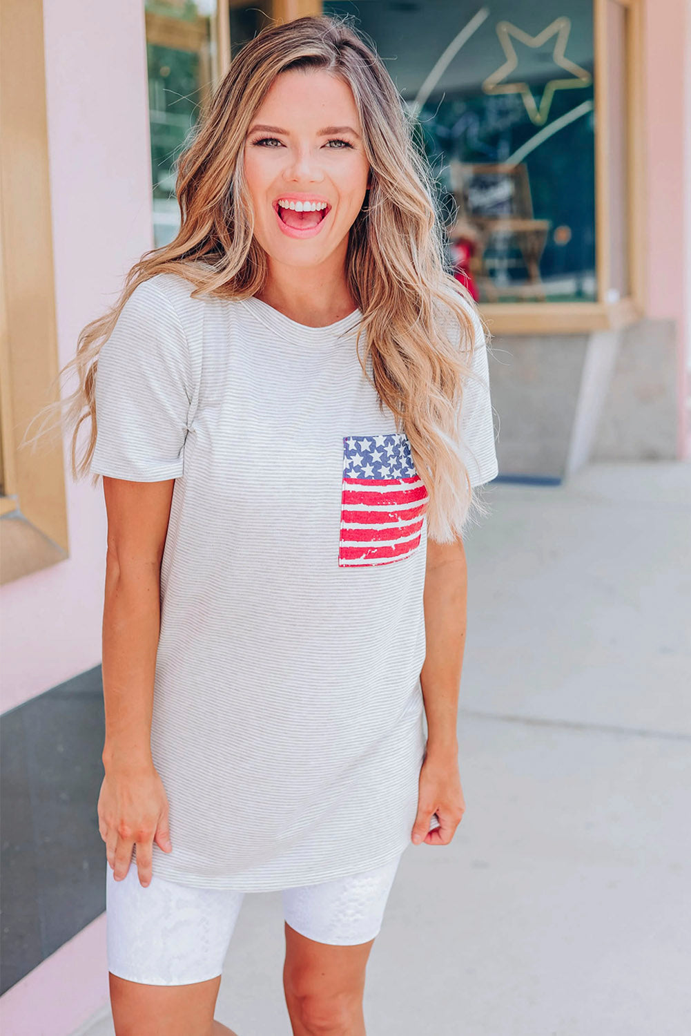 Stripes American Flag Chest Pocket T Shirt
