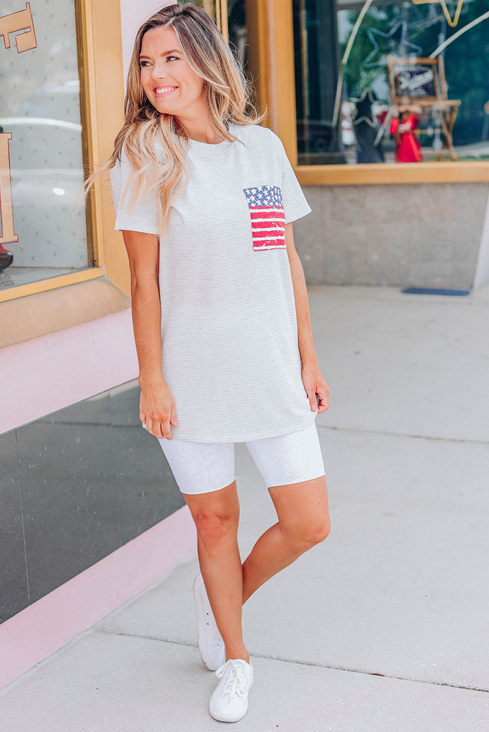Stripes American Flag Chest Pocket T Shirt